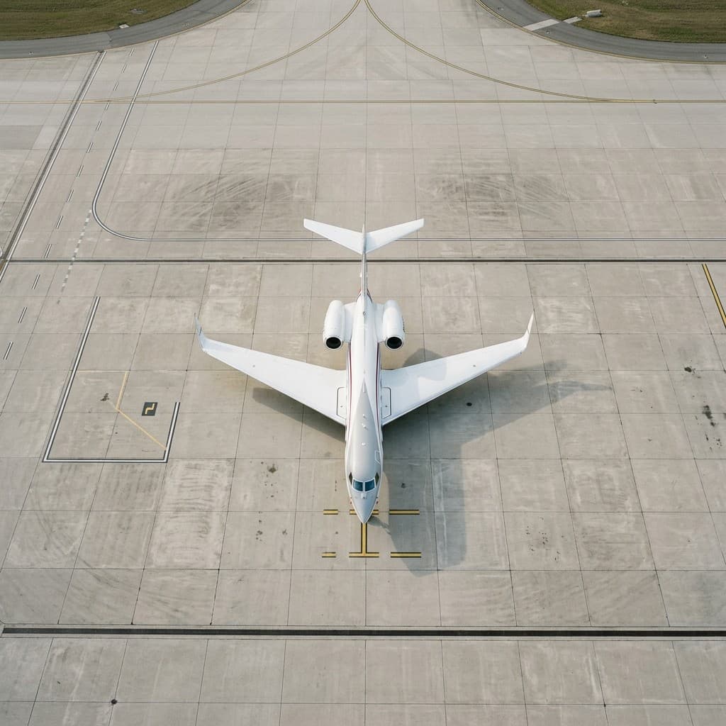 Long-range private jet in flight