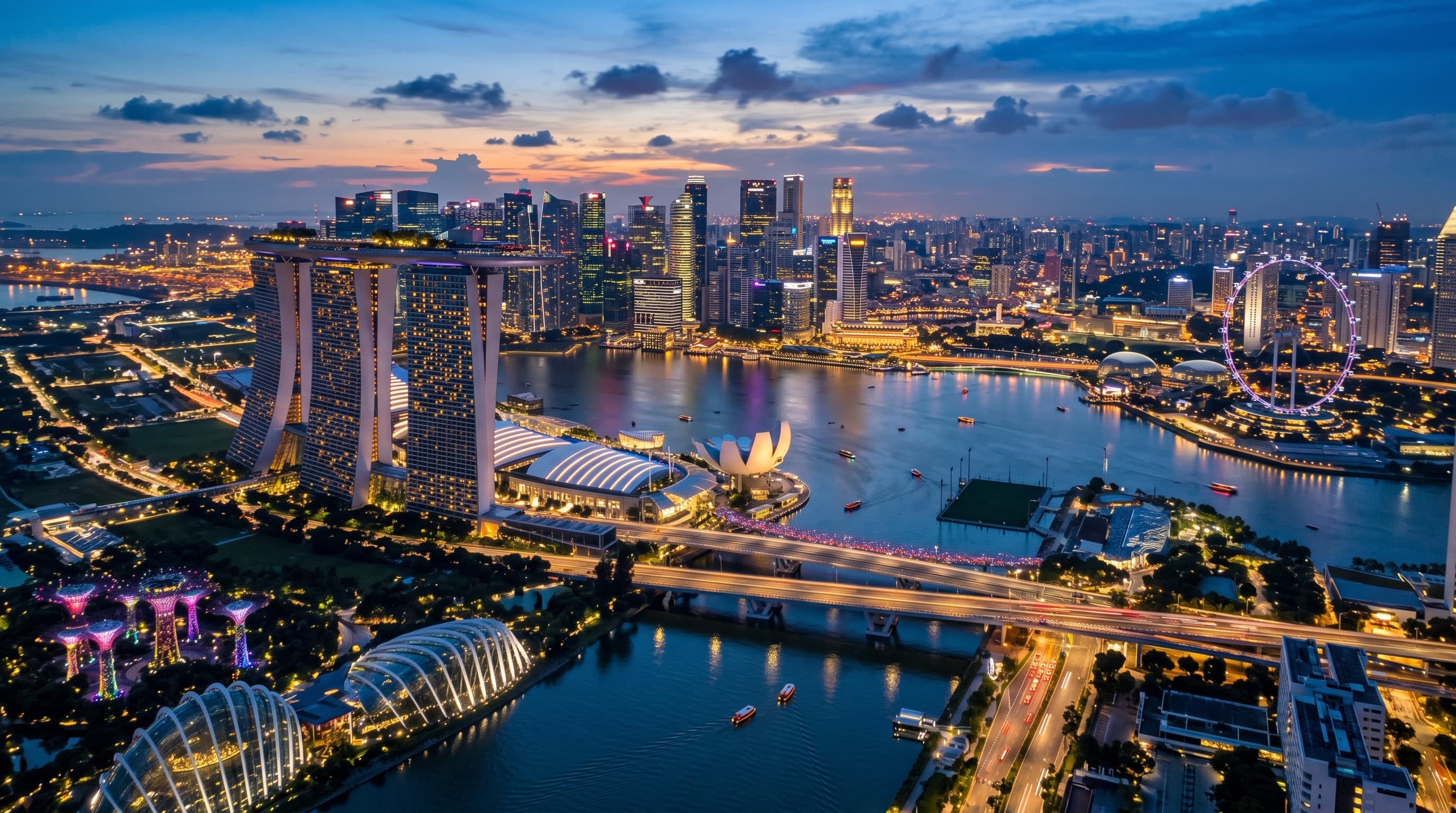 Singapore skyline and marina at dusk