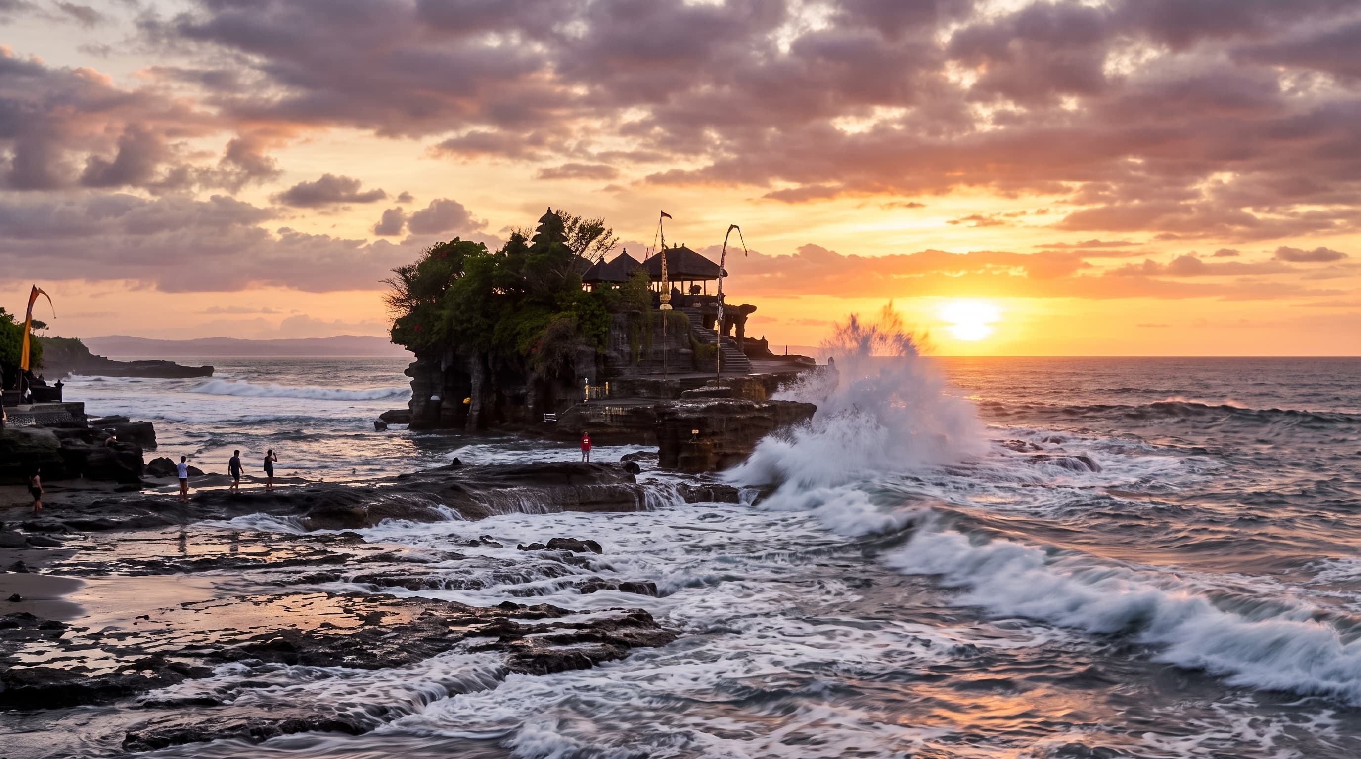 Bali coastline and Tanah Lot at sunset