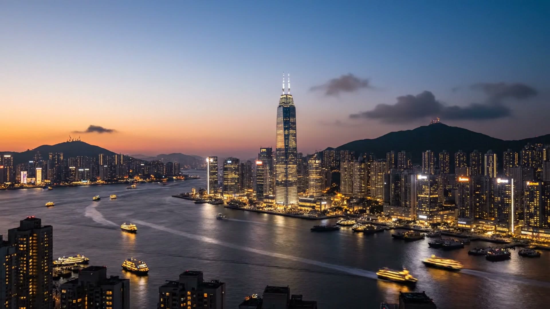 Hong Kong harbour at dusk